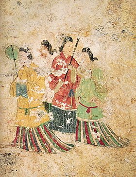 高松塚古墳壁画　西壁女子群像の写真